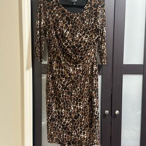 Connected Apparel Brown Leopard Long Sleeve Dress Stretch
